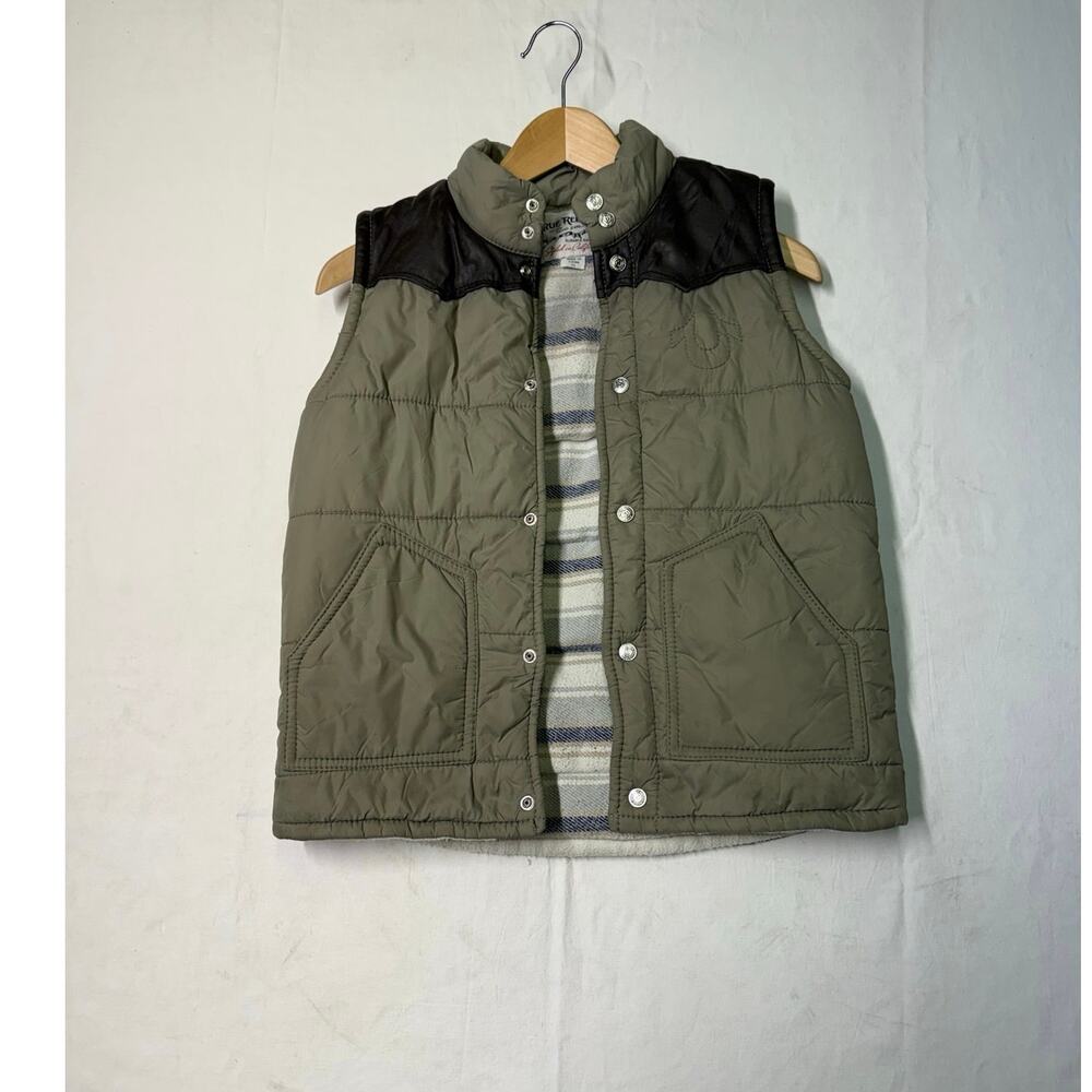 True Religion puffer Vest kids size XL snap button Brown 112790